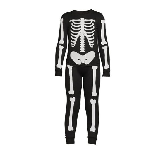 Nwt Kids Glow In The Dark Halloween Skeleton 2 Piece Pajama Set - Picture 1 of 10
